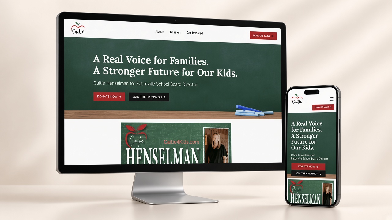 Caitie 4 Kids website on desktop and iPhone