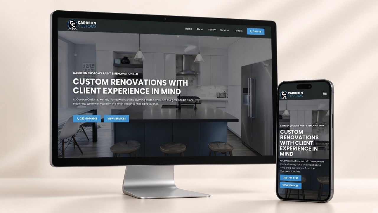 Carreon Customs website on desktop and iPhone