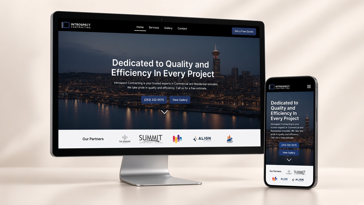 Introspect Contracting website on desktop and iPhone