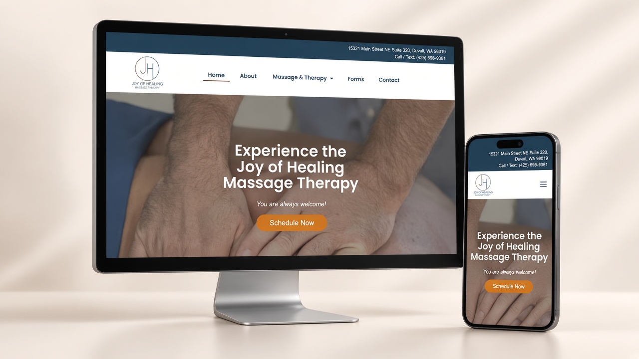 Joy Of Healing Massage website on desktop and iPhone