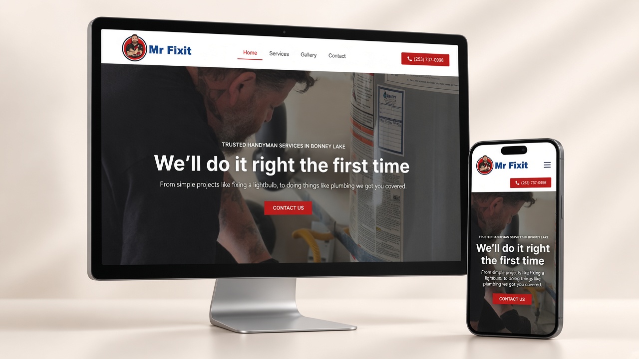 Mr. Fixit website on desktop and iPhone