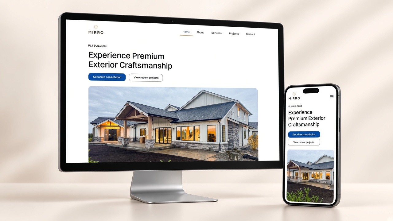 PLJ Builders website on desktop and iPhone