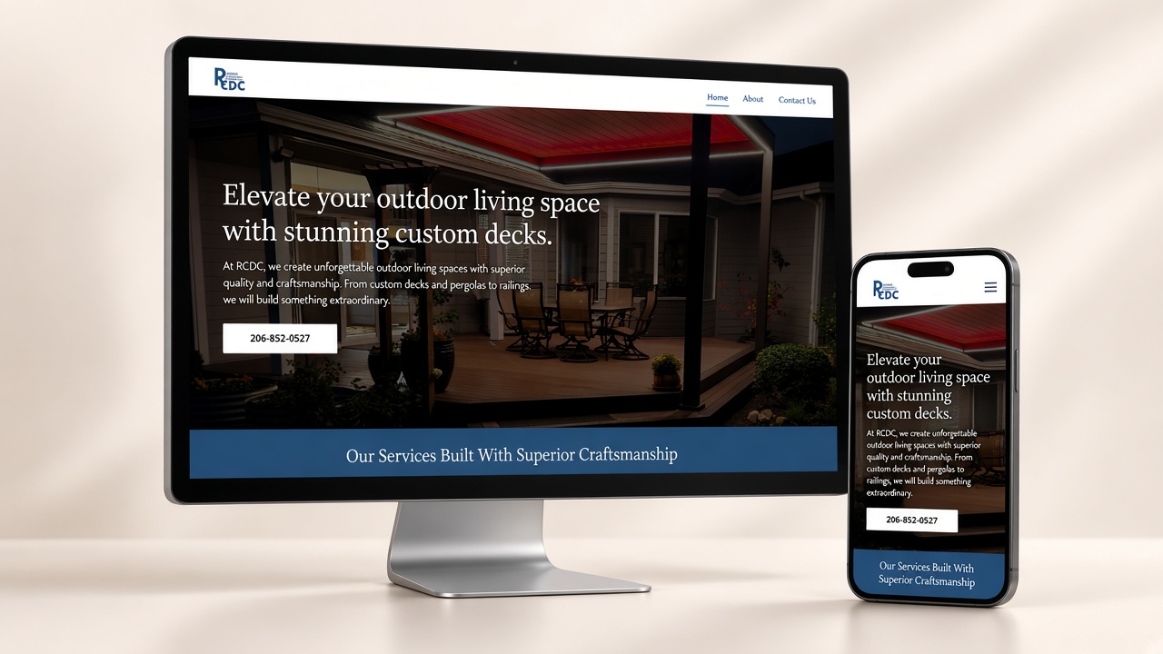 RCDC Decks website on desktop and iPhone
