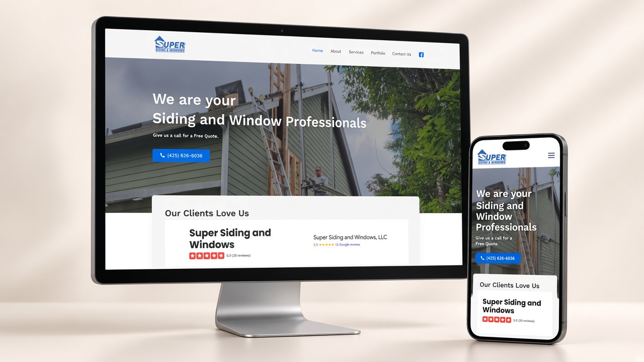 Super Siding and Windows website on desktop and iPhone